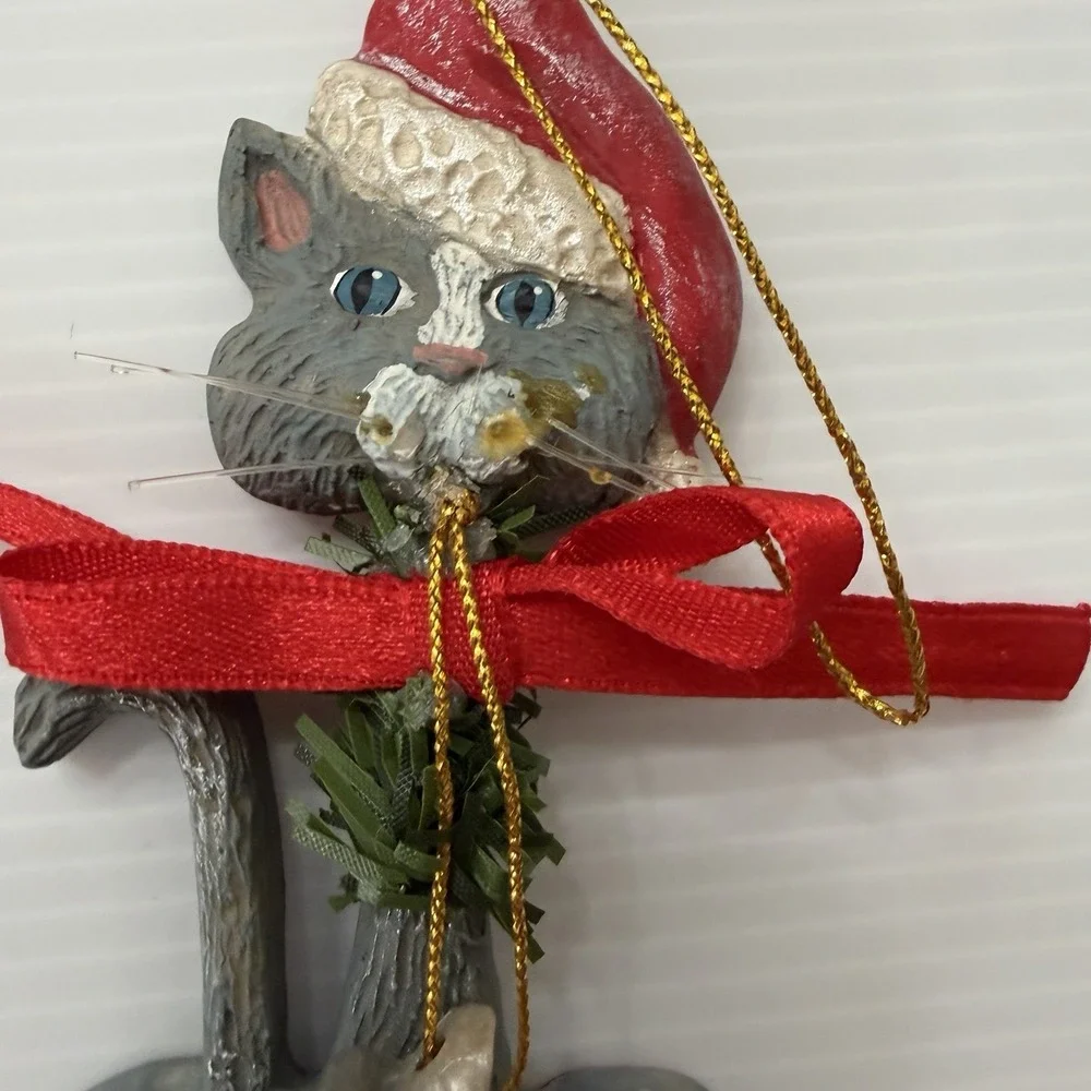 Vintage Kurt Adler Christmas Ornament Cat With Mouse In Stocking Holiday